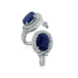 5 3/4ct Ladies Sapphire and Diamond Earrings in 14k White Gold
