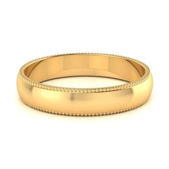 14K Yellow Gold 4MM Comfort Fit Milgrain Ladies and Mens Wedding Band, Size 7.5