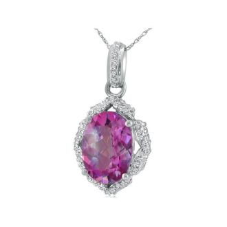 Enormous Pink Topaz and Diamond Pendant in 14k White Gold