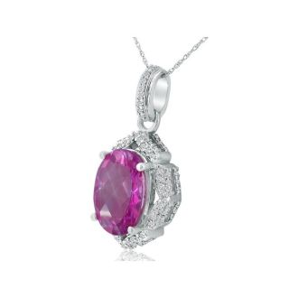 Enormous Pink Topaz and Diamond Pendant in 14k White Gold