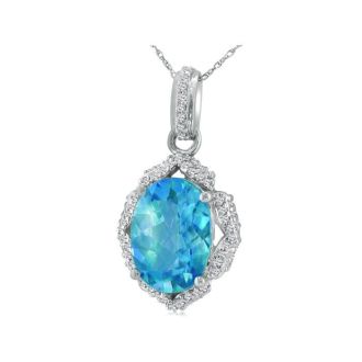Enormous Blue Topaz and Diamond Pendant in 14k White Gold