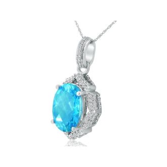 Enormous Blue Topaz and Diamond Pendant in 14k White Gold