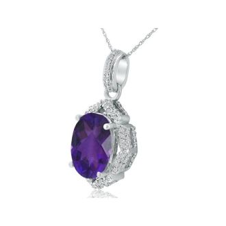 Enormous Amethyst and Diamond Pendant in 14k White Gold