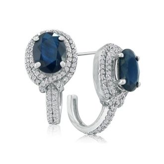 6 1/2ct Statement Style Sapphire and Diamond Earrings, 14k White Gold