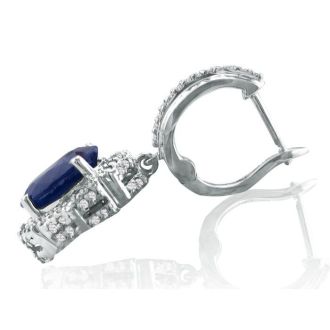 6 1/3ct Dangle Sapphire and Diamond Hoop Earrings in 14k White Gold