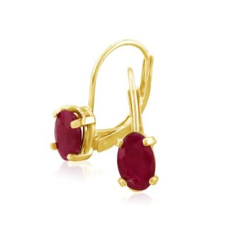 1 1/4 Carat Oval Shape Ruby Leverback Earrings in 14 Karat Yellow Gold