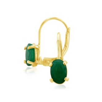 1 1/4 Carat Oval Shape Emerald Leverback Earrings in 14 Karat Yellow Gold