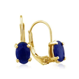 1 1/4 Carat Oval Shape Sapphire Leverback Earrings in 14 Karat Yellow Gold