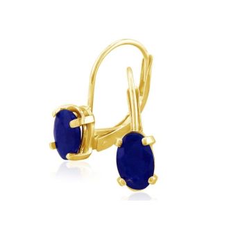 1 1/4 Carat Oval Shape Sapphire Leverback Earrings in 14 Karat Yellow Gold