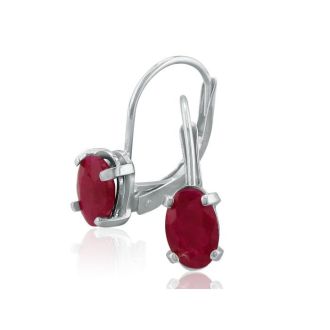 1 1/4 Carat Oval Shape Ruby Leverback Earrings in 14 Karat White Gold