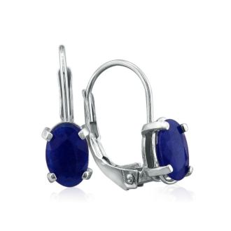 1 1/4 Carat Oval Shape Sapphire Leverback Earrings in 14 Karat White Gold