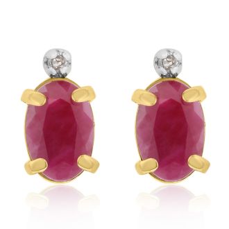1 1/4ct Oval Ruby and Diamond Earrings in 14k Yellow Gold