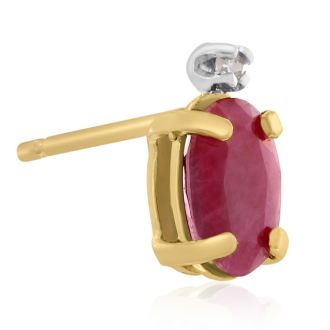 1 1/4ct Oval Ruby and Diamond Earrings in 14k Yellow Gold