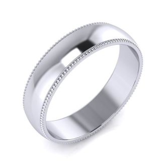 10K White Gold 5MM Comfort Fit Milgrain Ladies and Mens Wedding Band, Size 5.5
