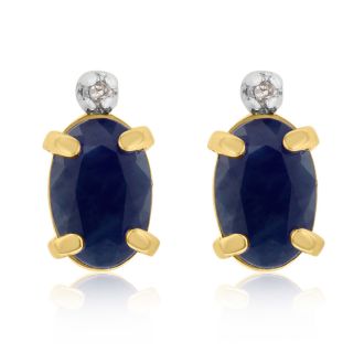 1 1/4ct Oval Sapphire and Diamond Earrings in 14k Yellow Gold