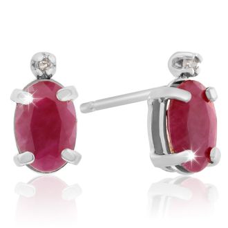 1 1/4ct Oval Ruby and Diamond Earrings in 14k White Gold