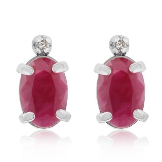 1 1/4ct Oval Ruby and Diamond Earrings in 14k White Gold