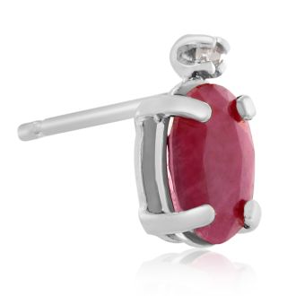 1 1/4ct Oval Ruby and Diamond Earrings in 14k White Gold