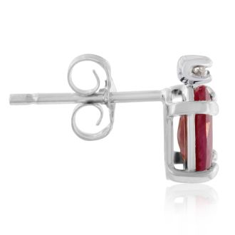 1 1/4ct Oval Ruby and Diamond Earrings in 14k White Gold