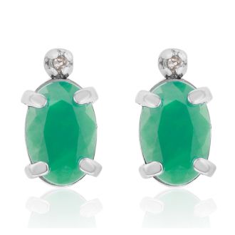 1ct Oval Emerald and Diamond Earrings in 14k White Gold