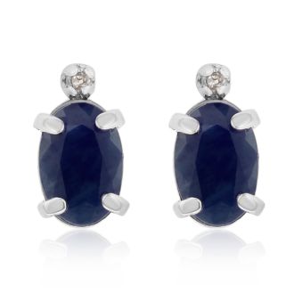 1 1/4ct Oval Sapphire and Diamond Earrings in 14k White Gold
