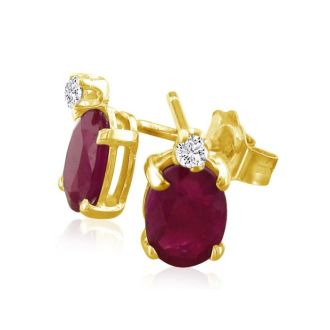 2ct Oval Ruby and Diamond Earrings in 14k Yellow Gold