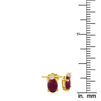2ct Oval Ruby and Diamond Earrings in 14k Yellow Gold