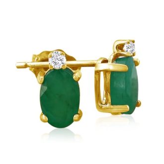 1 3/4ct Oval Emerald and Diamond Earrings in 14k Yellow Gold