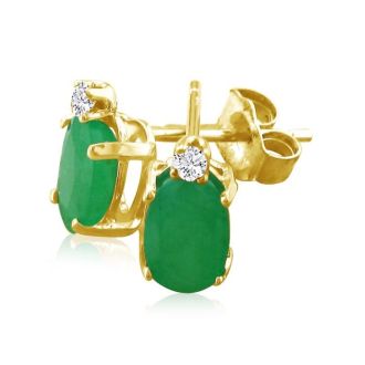 1 3/4ct Oval Emerald and Diamond Earrings in 14k Yellow Gold