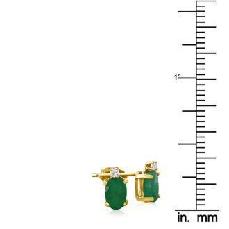 1 3/4ct Oval Emerald and Diamond Earrings in 14k Yellow Gold