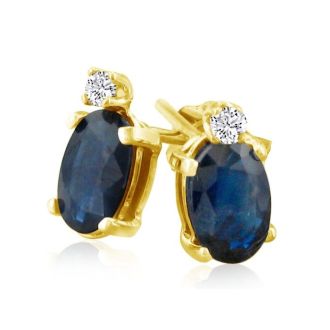2ct Oval Sapphire and Diamond Earrings in 14k Yellow Gold