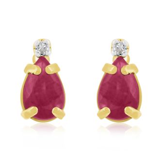 1 1/4ct Pear Ruby and Diamond Earrings in 14k Yellow Gold