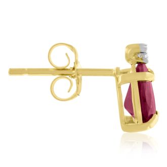 1 1/4ct Pear Ruby and Diamond Earrings in 14k Yellow Gold