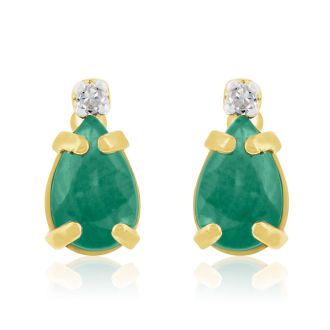 1ct Pear Emerald and Diamond Earrings in 14k Yellow Gold