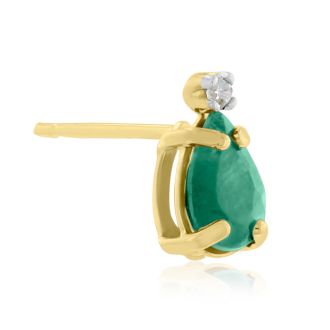 1ct Pear Emerald and Diamond Earrings in 14k Yellow Gold