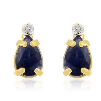 1 1/4ct Pear Sapphire and Diamond Earrings in 14k Yellow Gold