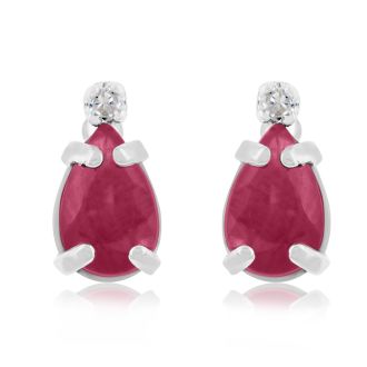 1 1/4ct Pear Ruby and Diamond Earrings in 14k White Gold