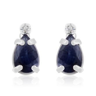 1 1/4ct Pear Sapphire and Diamond Earrings in 14k White Gold