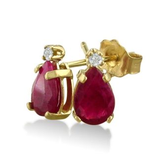 2ct Pear Ruby and Diamond Earrings in 14k Yellow Gold