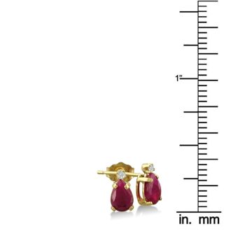 2ct Pear Ruby and Diamond Earrings in 14k Yellow Gold