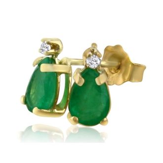 1 3/4ct Pear Emerald and Diamond Earrings in 14k Yellow Gold