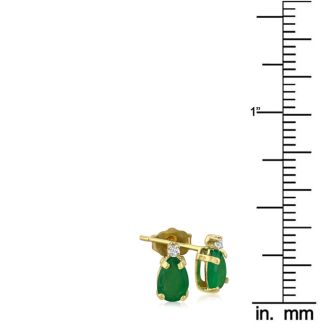 1 3/4ct Pear Emerald and Diamond Earrings in 14k Yellow Gold