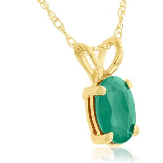 1/2 Carat Oval Shape Emerald Necklaces In 14 Karat Yellow Gold, 18 Inch Chain