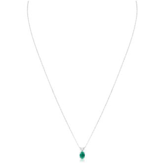 1/2 Carat Oval Shape Emerald Necklaces In 14 Karat White Gold, 18 Inch Chain