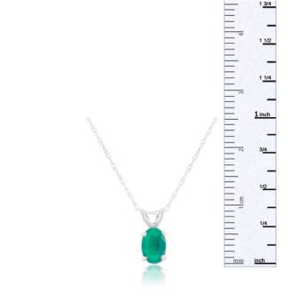 1/2 Carat Oval Shape Emerald Necklaces In 14 Karat White Gold, 18 Inch Chain