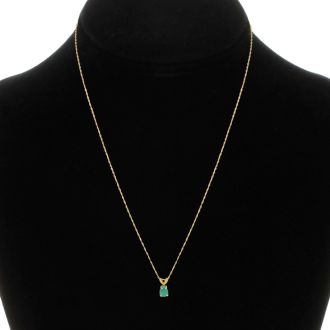 1/2 Carat Pear Shape Emerald Necklaces In 14 Karat Yellow Gold, 18 Inch Chain