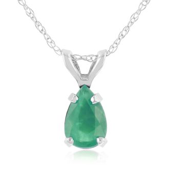 1/2 Carat Pear Shape Emerald Necklaces In 14 Karat White Gold, 18 Inch Chain