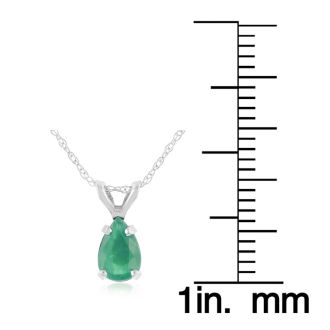 1/2 Carat Pear Shape Emerald Necklaces In 14 Karat White Gold, 18 Inch Chain