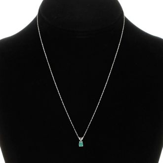 1/2 Carat Pear Shape Emerald Necklaces In 14 Karat White Gold, 18 Inch Chain