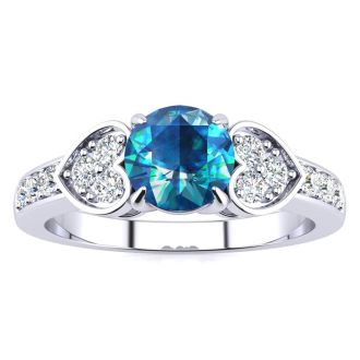 2/3 Carat Blue and White Diamond Promise Ring In 14K White Gold